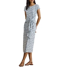 Lauren Ralph Lauren Jersey Knit Print Boat Neck Short Sleeve Midi Sheath Dress