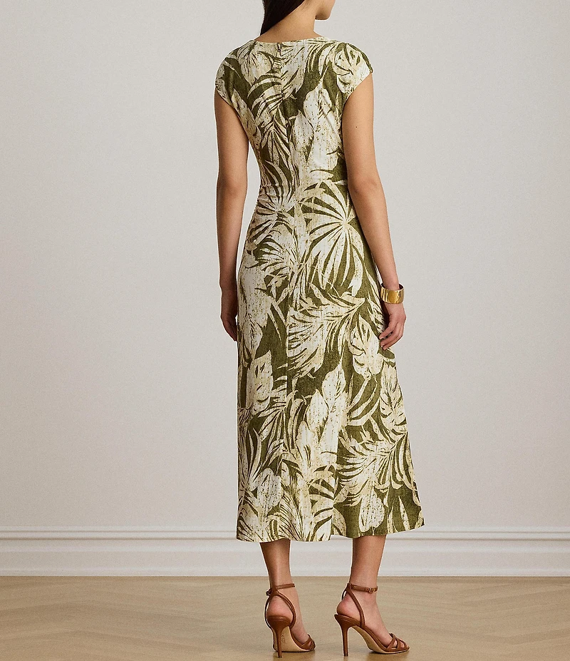 Lauren Ralph Lauren Jersey Knit Print Cowl Neck Sleeveless Midi Length Dress