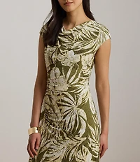 Lauren Ralph Lauren Jersey Knit Print Cowl Neck Sleeveless Midi Length Dress