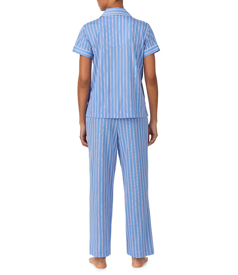Lauren Ralph Lauren Jersey Knit Striped Print Short Sleeve Notch Collar Long Pajama Set