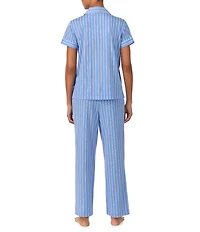 Lauren Ralph Lauren Jersey Knit Striped Print Short Sleeve Notch Collar Long Pajama Set