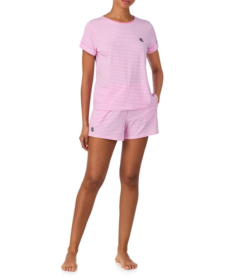Lauren Ralph Lauren Jersey Knit Striped Short Sleeve Crew Neck Tee & Shorty Pajama Set