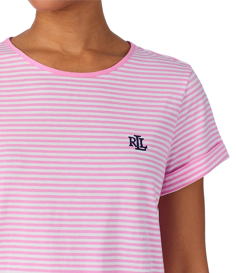 Lauren Ralph Lauren Jersey Knit Striped Short Sleeve Crew Neck Tee & Shorty Pajama Set