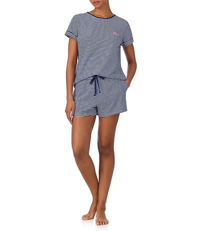 Lauren Ralph Lauren Jersey Knit Striped Short Sleeve Crew Neck Tee & Shorty Pajama Set