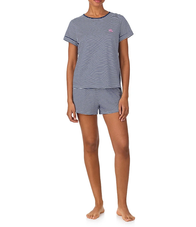 Lauren Ralph Lauren Jersey Knit Striped Short Sleeve Crew Neck Tee & Shorty Pajama Set