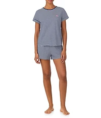 Lauren Ralph Lauren Jersey Knit Striped Short Sleeve Crew Neck Tee & Shorty Pajama Set