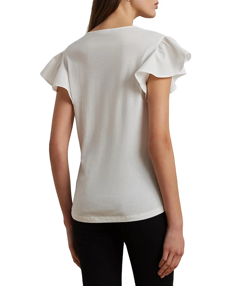 Lauren Ralph Lauren Jersey Knit V-Neck Cap Sleeve Shirt