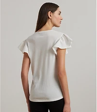 Lauren Ralph Lauren Jersey Knit V-Neck Cap Sleeve Shirt