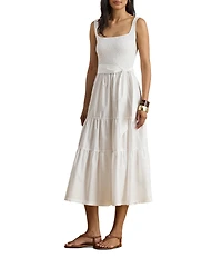 Lauren Ralph Lauren Jersey Ribbed Knit Square Neck Sleeveless Midi Dress