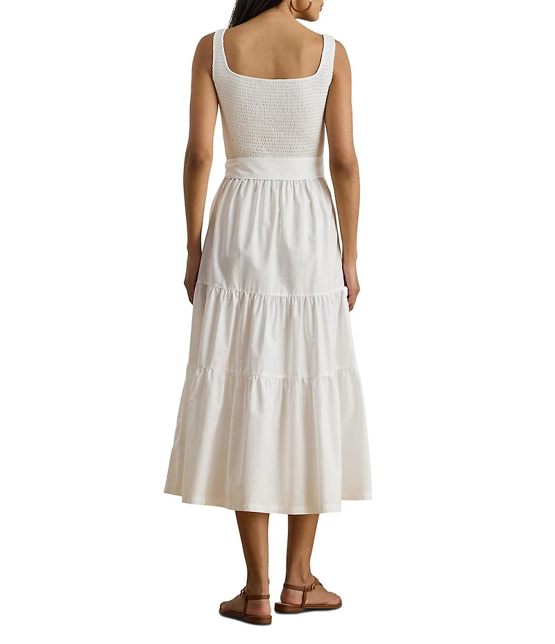 Lauren Ralph Lauren Jersey Ribbed Knit Square Neck Sleeveless Midi Dress