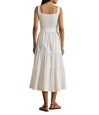 Lauren Ralph Lauren Jersey Ribbed Knit Square Neck Sleeveless Midi Dress