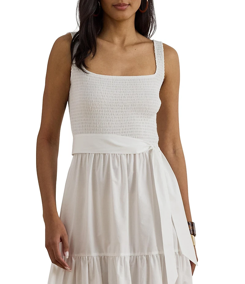 Lauren Ralph Lauren Jersey Ribbed Knit Square Neck Sleeveless Midi Dress