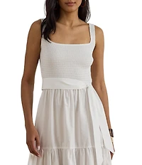 Lauren Ralph Lauren Jersey Ribbed Knit Square Neck Sleeveless Midi Dress