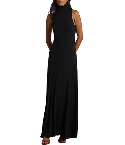 Lauren Ralph Lauren Jersey Turtleneck Sleeveless Long Dress