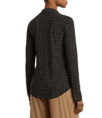 Lauren Ralph Lauren Jersey Two-Tone Geometric Collared Long Sleeve Button Front Shirt