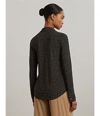 Lauren Ralph Lauren Jersey Two-Tone Geometric Collared Long Sleeve Button Front Shirt