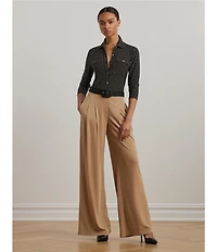 Lauren Ralph Lauren Jersey Two-Tone Geometric Collared Long Sleeve Button Front Shirt