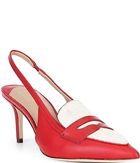 Lauren Ralph Lauren Khloe Leather Canvas Slingback Penny Loafer Pumps