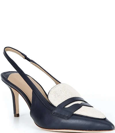 Lauren Ralph Lauren Khloe Leather Canvas Slingback Penny Loafer Pumps