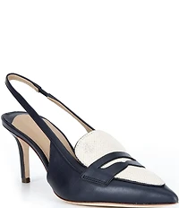Lauren Ralph Lauren Khloe Leather Canvas Slingback Penny Loafer Pumps