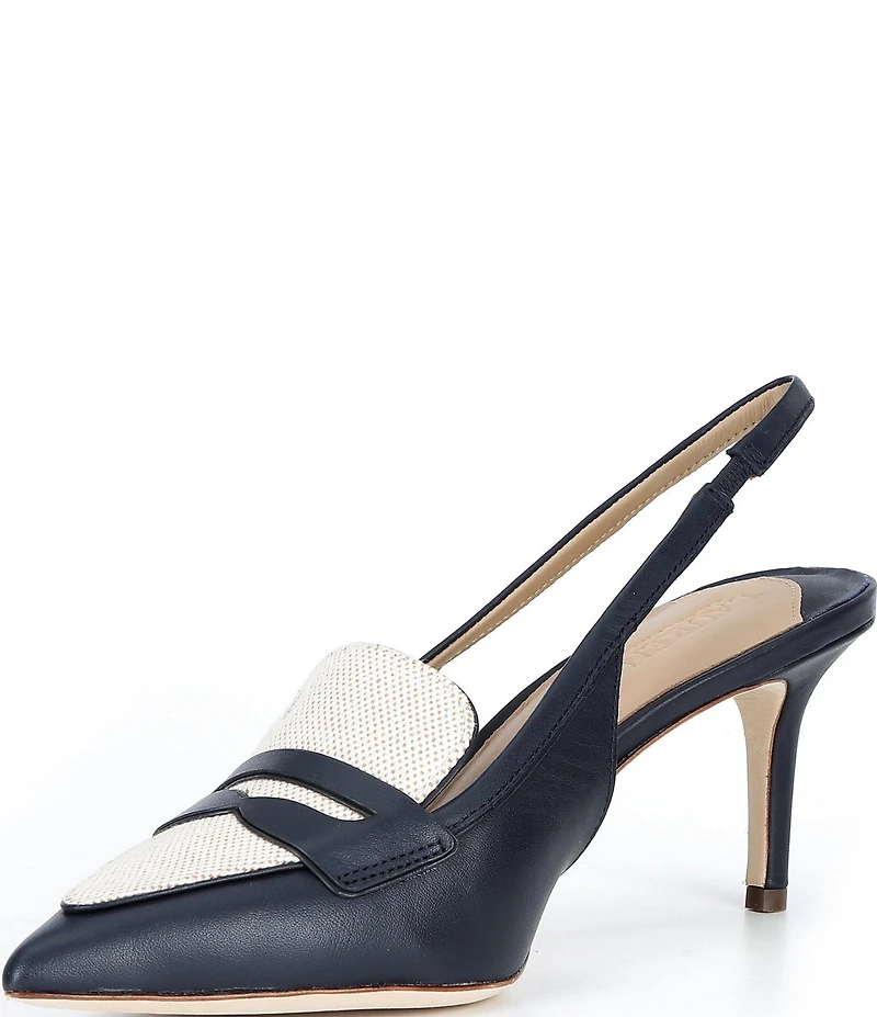 Lauren Ralph Lauren Khloe Leather Canvas Slingback Penny Loafer Pumps