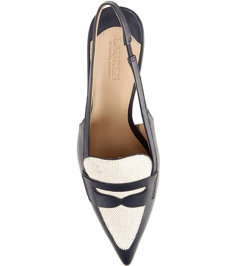 Lauren Ralph Lauren Khloe Leather Canvas Slingback Penny Loafer Pumps