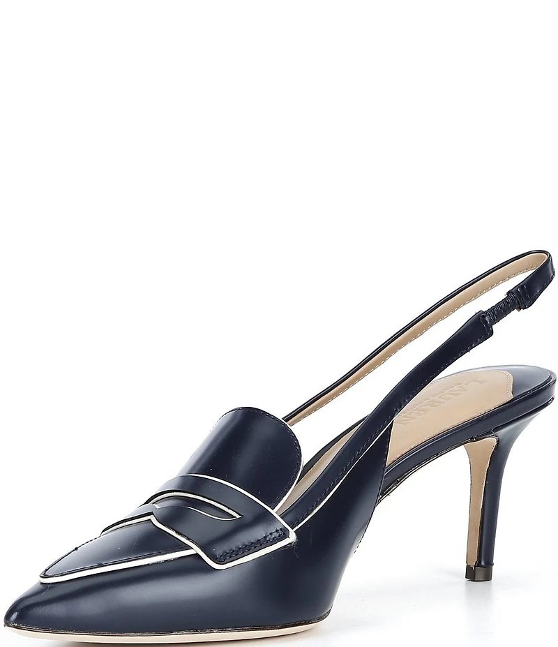 Lauren Ralph Lauren Khloe Leather Slingback Pointed Toe Penny Loafer Pumps