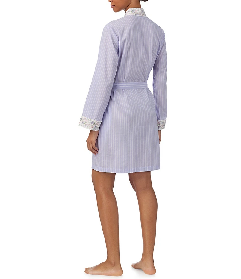 Lauren Ralph Lauren Kimono Sleeve Border Trimmed Striped Short Robe