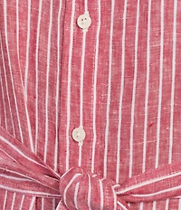 Lauren Ralph Lauren Kiredel Stripe Linen Point Collar Roll-Tab Sleeves Belted Button Front Midi Shirt Dress