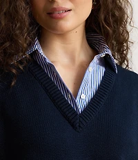 Lauren Ralph Lauren Knit and Stripe V-Neck Point Collar Long Sleeve Sweater and Shirt 2for