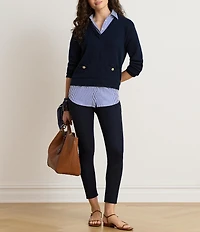 Lauren Ralph Lauren Knit and Stripe V-Neck Point Collar Long Sleeve Sweater and Shirt 2for