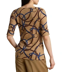 Lauren Ralph Lauren Knit Belting Print Boat Neck 3/4 Sleeve Top