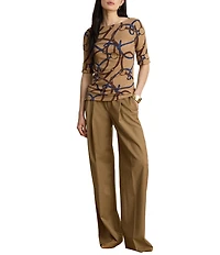 Lauren Ralph Lauren Knit Belting Print Boat Neck 3/4 Sleeve Top