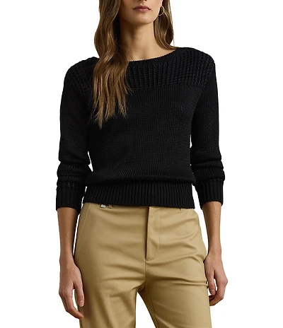 Lauren Ralph Lauren Knit Boat Neck Long Sleeve Top
