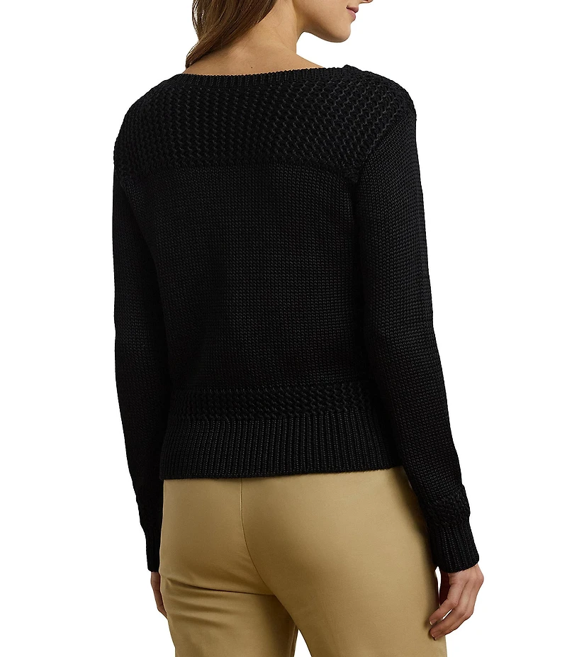 Lauren Ralph Lauren Knit Boat Neck Long Sleeve Top