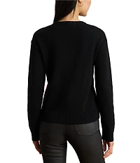 Lauren Ralph Lauren Knit Color Block Ribbed Crew Neck Long Sleeve Logo Sweater