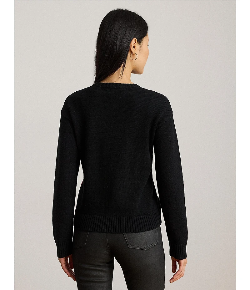 Lauren Ralph Lauren Knit Color Block Ribbed Crew Neck Long Sleeve Logo Sweater