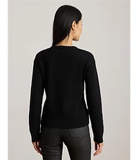 Lauren Ralph Lauren Knit Color Block Ribbed Crew Neck Long Sleeve Logo Sweater