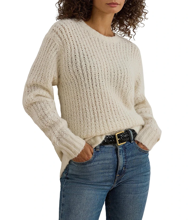Lauren Ralph Lauren Alpaca Wool Blend Knit Crew Neck Long Sleeve Oversized Sweater