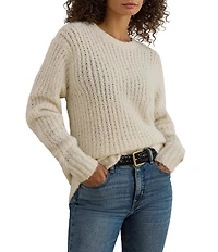 Lauren Ralph Lauren Alpaca Wool Blend Knit Crew Neck Long Sleeve Oversized Sweater