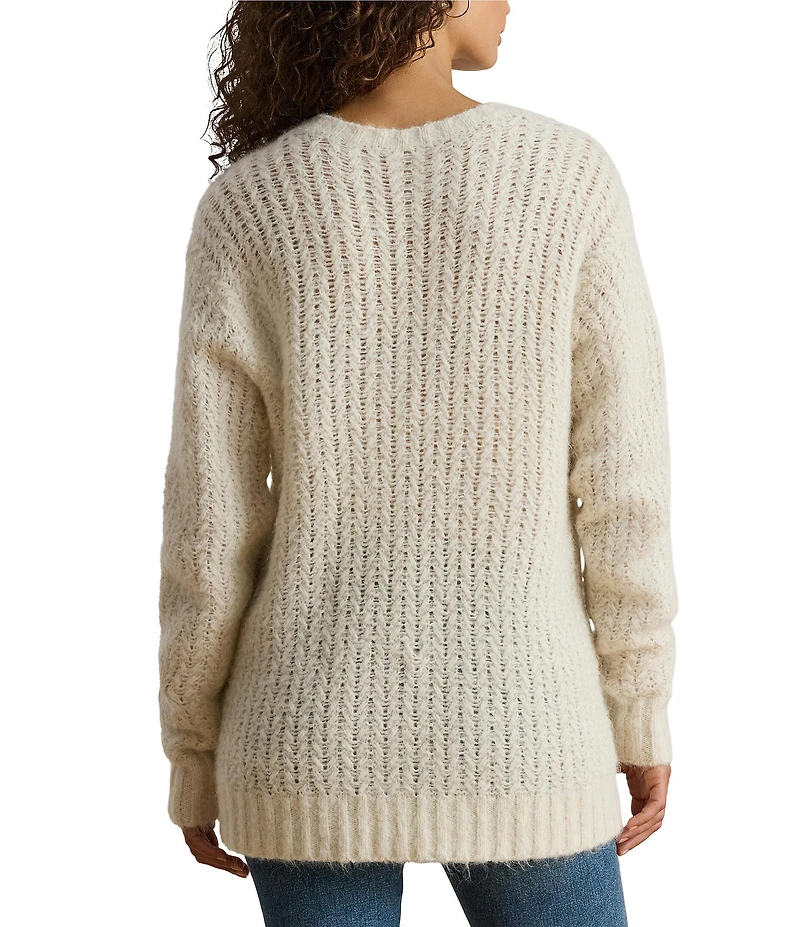 Lauren Ralph Lauren Alpaca Wool Blend Knit Crew Neck Long Sleeve Oversized Sweater