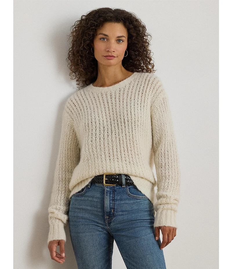 Lauren Ralph Lauren Alpaca Wool Blend Knit Crew Neck Long Sleeve Oversized Sweater