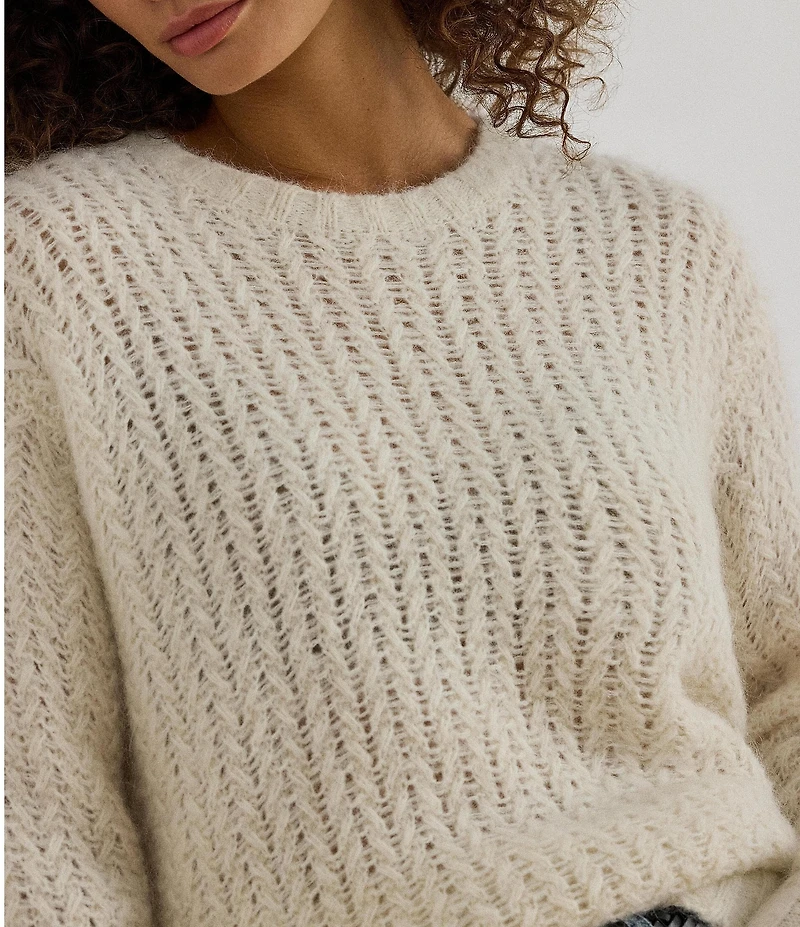 Lauren Ralph Lauren Alpaca Wool Blend Knit Crew Neck Long Sleeve Oversized Sweater