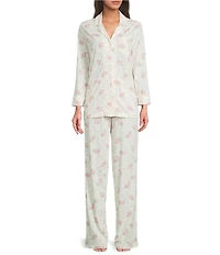 Lauren Ralph Lauren Knit Floral Print 3/4 Sleeve Notch Collar Long Pajama Set
