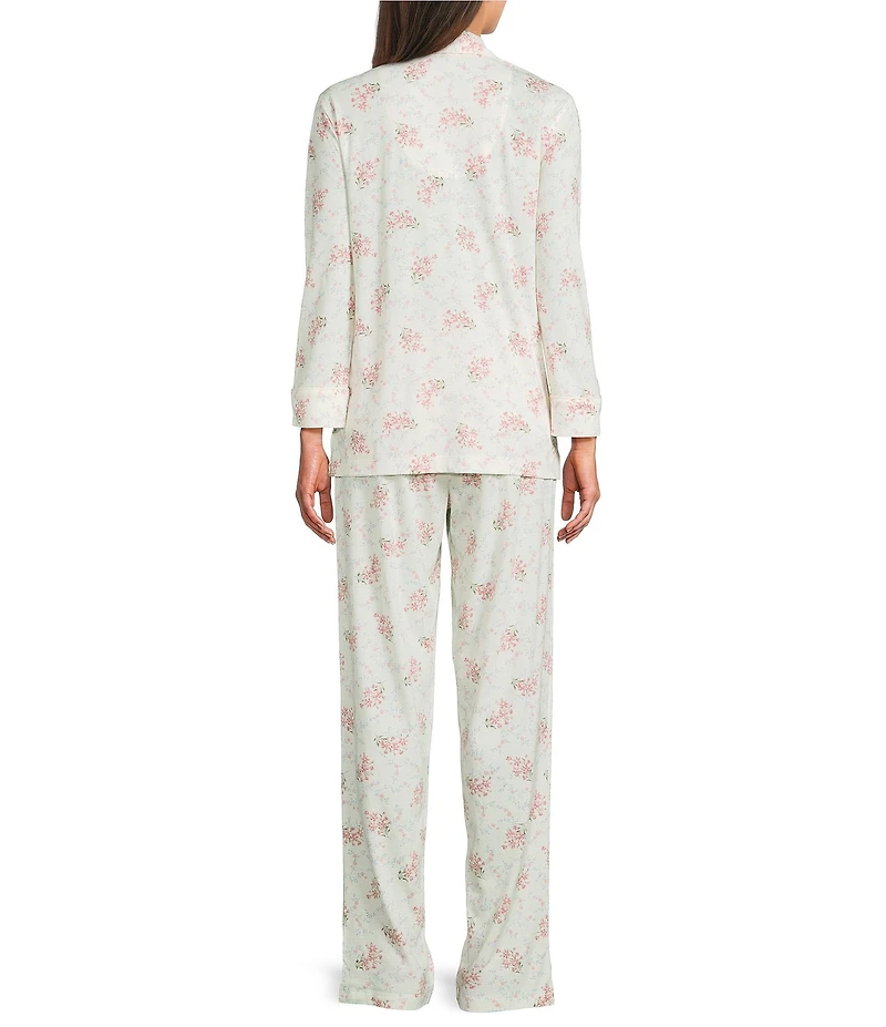 Lauren Ralph Lauren Knit Floral Print 3/4 Sleeve Notch Collar Long Pajama Set