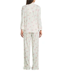Lauren Ralph Lauren Knit Floral Print 3/4 Sleeve Notch Collar Long Pajama Set