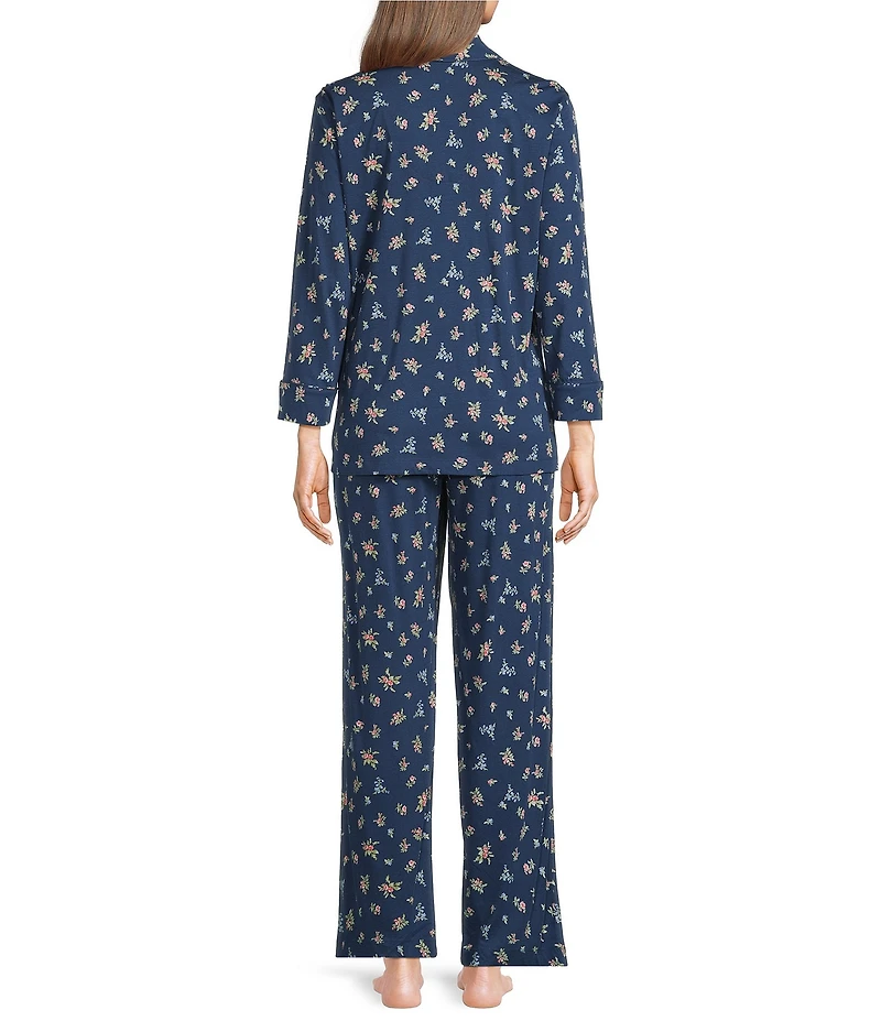 Lauren Ralph Lauren Knit Floral Print 3/4 Sleeve Notch Collar Long Pajama Set