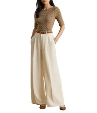 Lauren Ralph Lauren Knit Geo Print Stretch Cotton Boat Neck Elbow Sleeve Tee