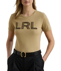 Lauren Ralph Lauren Knit Jersey Beaded Logo Crew Neck Short Sleeve Tee