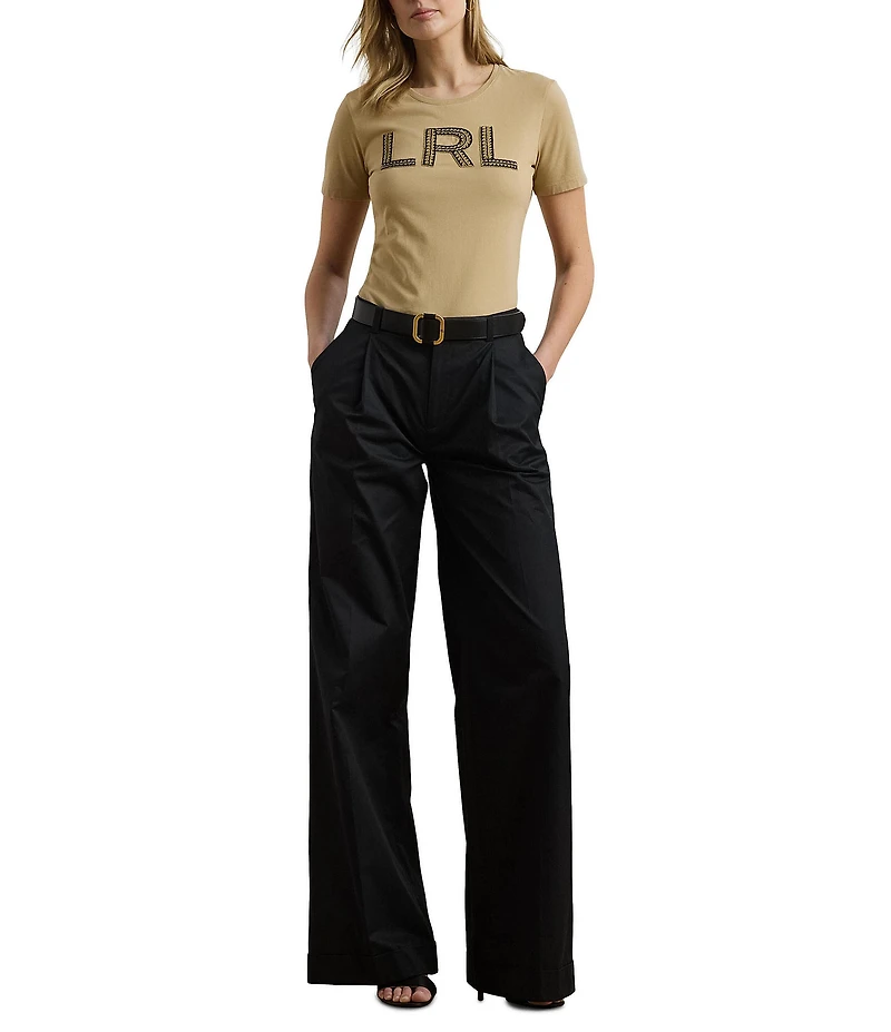 Lauren Ralph Lauren Knit Jersey Beaded Logo Crew Neck Short Sleeve Tee